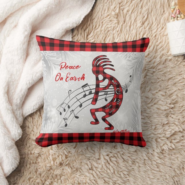 Red And Black Plaid Kokopelli Christmas Pillow (Blanket)