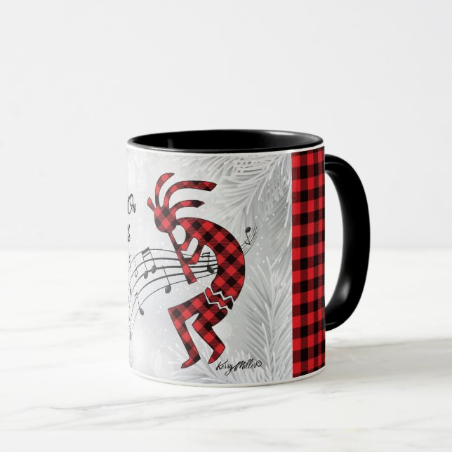 Red And Black Plaid Kokopelli Mug (Front Right)
