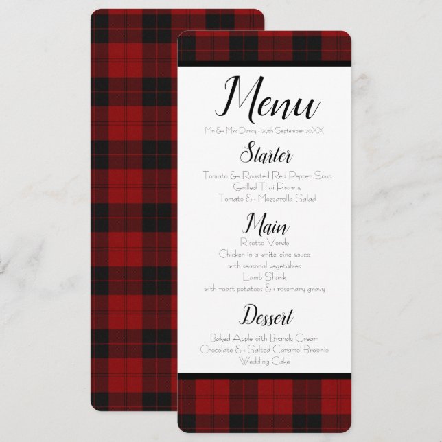 Red and Black Plaid Menu Invitation (Front/Back)
