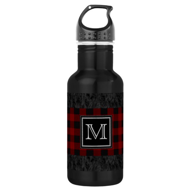 Red and Black Plaid Monogram 532 Ml Water Bottle (Front)