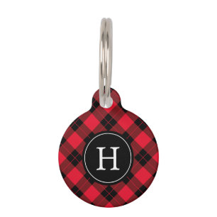 Red and Black Plaid Monogram Pet Tag