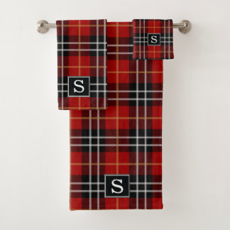 Red and Black Plaid Monogrammed Bath Towel Set