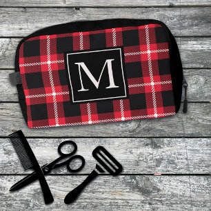 Red And Black Plaid Monogrammed Custom Dopp Kit
