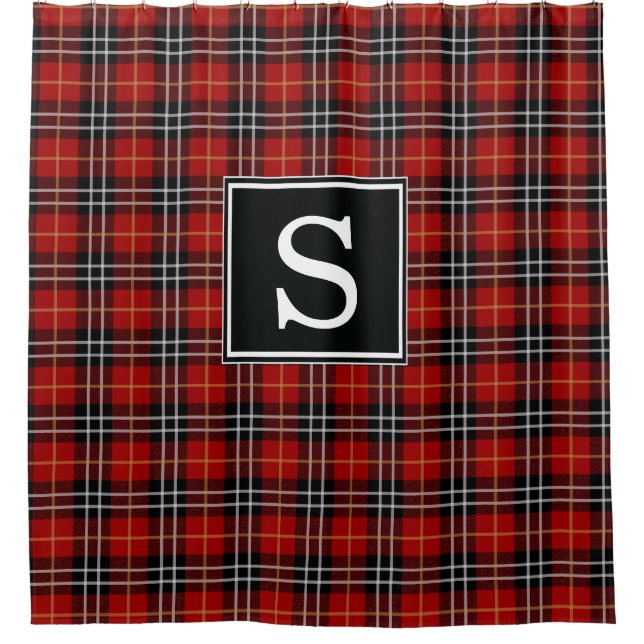 Red and Black Plaid Monogrammed Shower Curtain (Front)