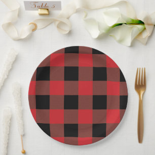 Red and Black  Plaid Paper Plate