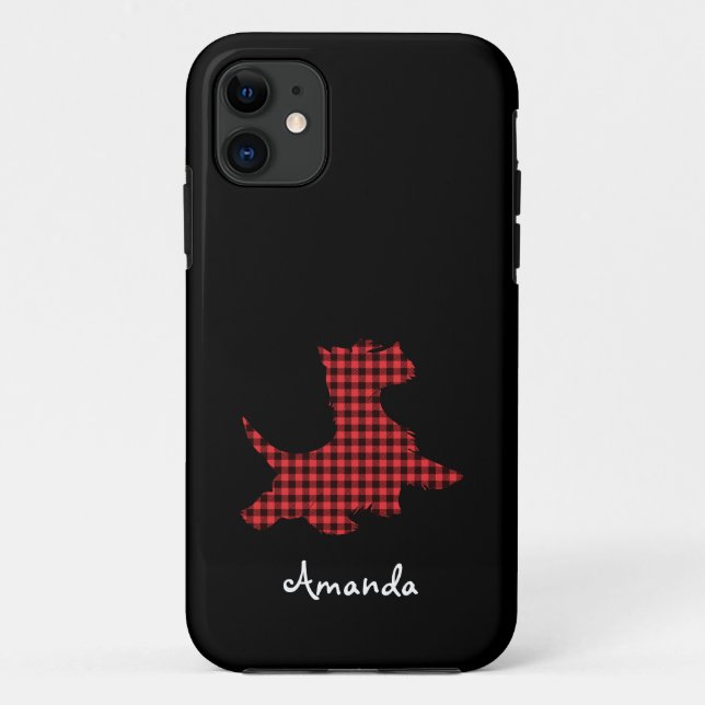 Red and Black Plaid Scottie Dog Cell Phone Cover (Back)