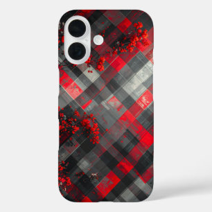 Red and Black Plaid with Floral Accent iPhone 16 Case