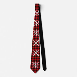 Red and Black plaid with snow flake detail Tie