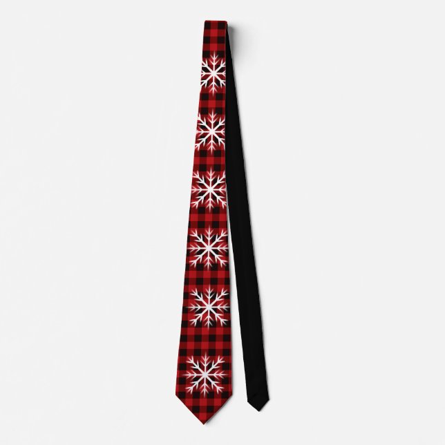 Red and Black plaid with snow flake detail Tie (Front)