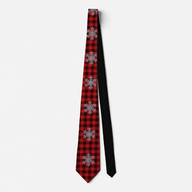 Red and Black plaid with snow flake detail Tie (Front)