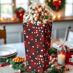 Red and black plaid with stars  favor box