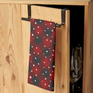 Red and black plaid with stars  kitchen towel