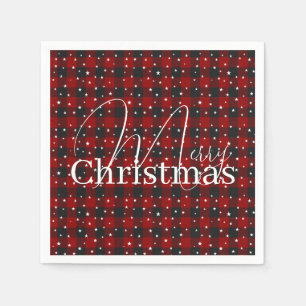 Red and black plaid with stars  napkin