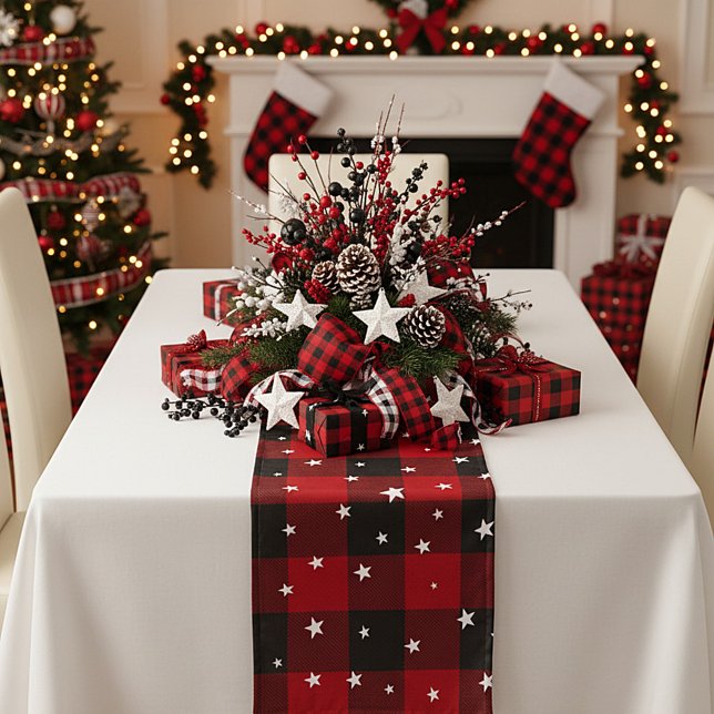 Red and black plaid with stars  short table runner (Creator Uploaded)