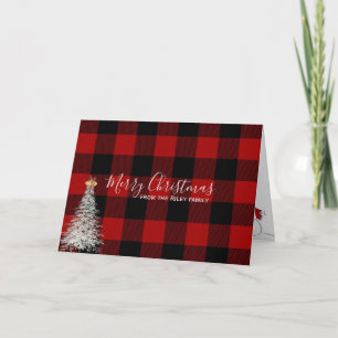 Red and Black plaid with white Christmas tree Card