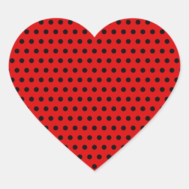 Red and Black Polka Dot Pattern. Spotty. Heart Sticker (Front)