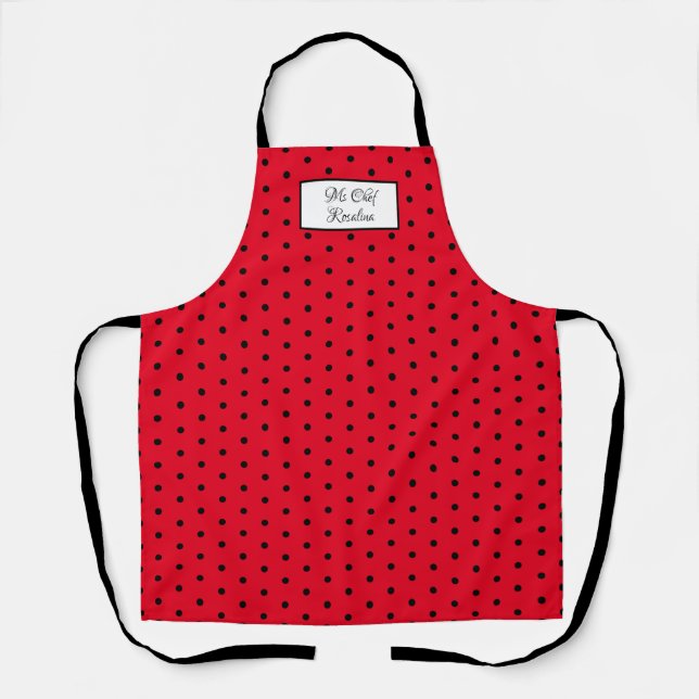 Red and Black Polka Dot Personalized Apron (Front)