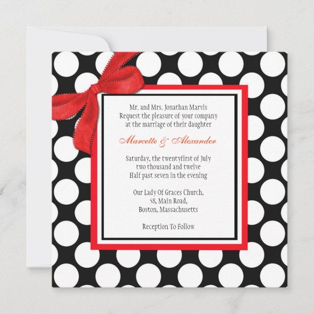 Red and Black Polka Dot Wedding Invitation (Front)