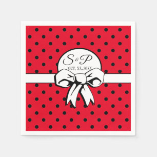 Red and Black Polka Dot White Bow Personalized Napkin
