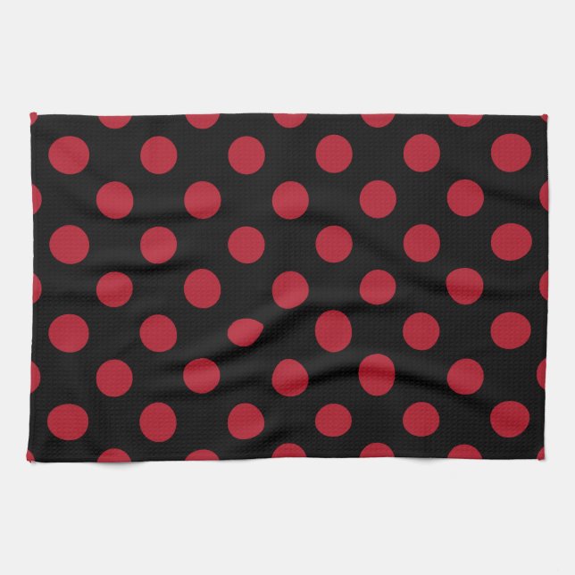 Red and black polka dots kitchen towel (Horizontal)