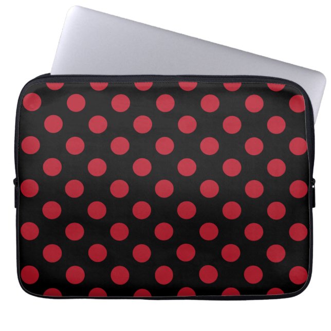 Red and black polka dots laptop sleeve (Front)