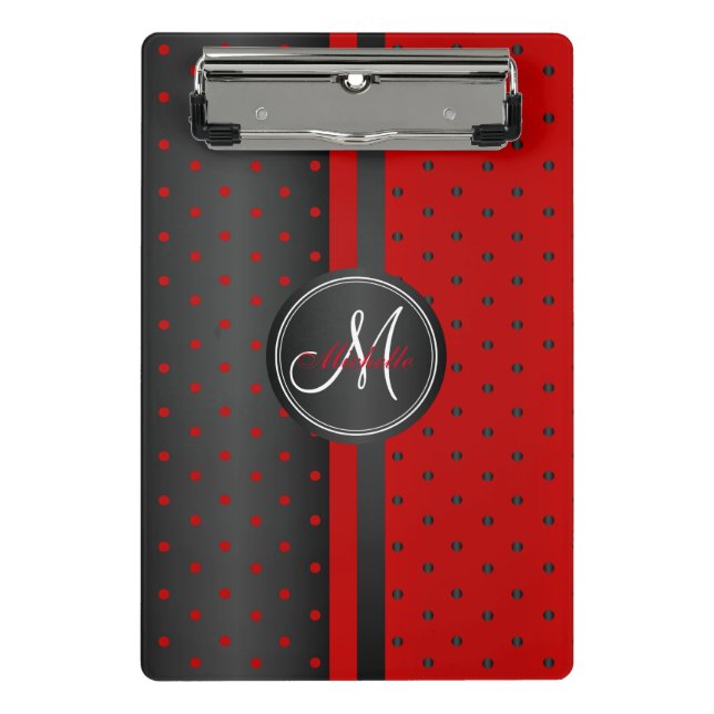 Red and Black Polka Dots - Monogram Mini Clipboard (Front)