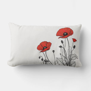 Red and black poppies lumbar pillow