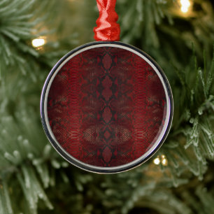 Red and Black Python Print Metal Ornament