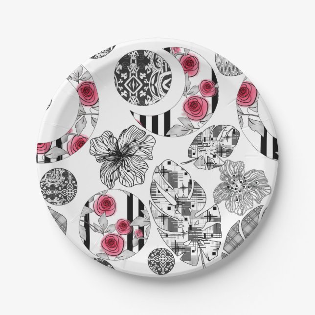 Red and Black, Quilting ,Patchwork, Rustic, Modern Paper Plate (Front)
