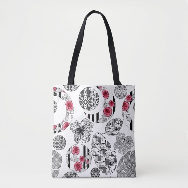 Red and Black, Quilting ,Patchwork, Rustic, Modern Tote Bag (Front)
