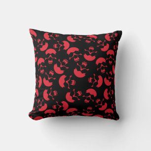 Red and Black Repeating Motif   Skull Pattern Throw Pillow