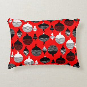Red And Black Retro Christmas Decorative Ball Accent Pillow