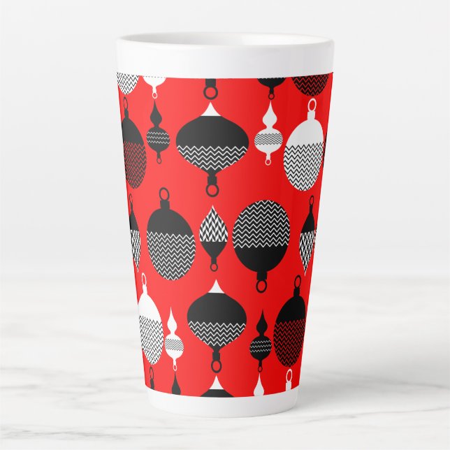 Red And Black Retro Christmas Decorative Ball Latte Mug (Front)