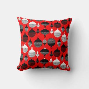 Red And Black Retro Christmas Decorative Ball Throw Pillow
