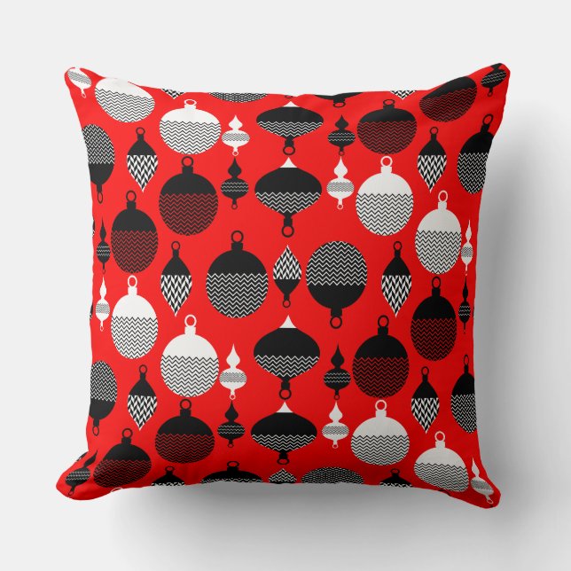 Red And Black Retro Christmas Decorative Ball Throw Pillow (Front)