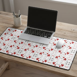 Red and Black Retro Hand Drawn Hearts Love Desk Mat