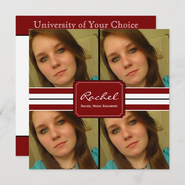 Red and Black Ribbon Photo Graduation Invitation (Front/Back)