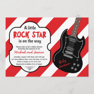Red and Black Rock Star Rock a Bye Baby Shower Invitation