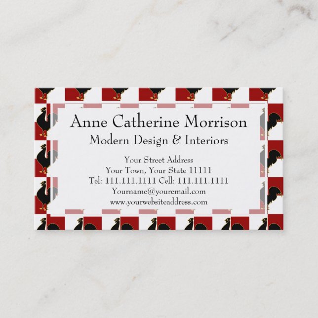 Red and Black Rooster Chicken Pattern Business Card (Front)