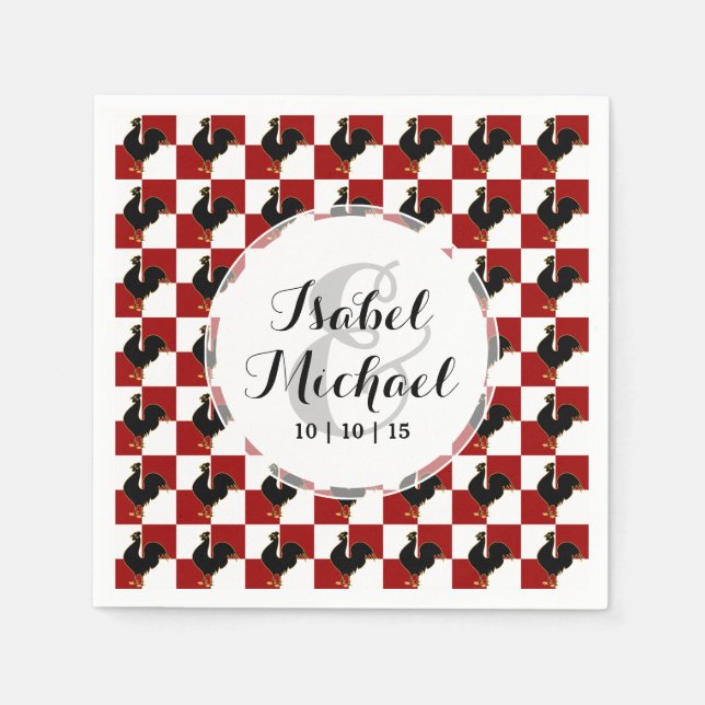 Red and Black Rooster Chicken Pattern Napkin (Front)