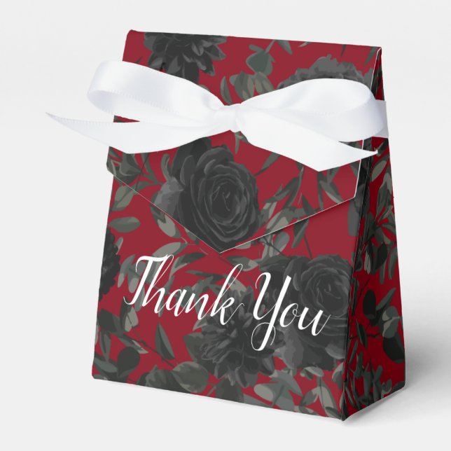 Red and Black Rose Gothic Wedding Favour Box (Front Side)