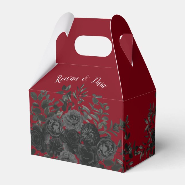 Red and Black Rose Gothic Wedding Favour Box (Front Side)