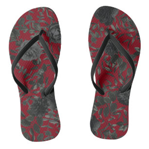 Red and Black Rose Gothic Wedding Flip-Flops Flip Flops