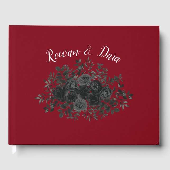Red and Black Rose Gothic Wedding Guest Book (Front)