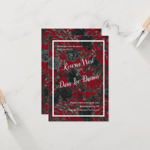 Red and Black Rose Gothic Wedding Save the Date Invitation