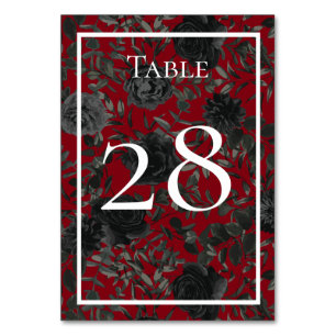 Red and Black Rose Gothic Wedding Table Numbers