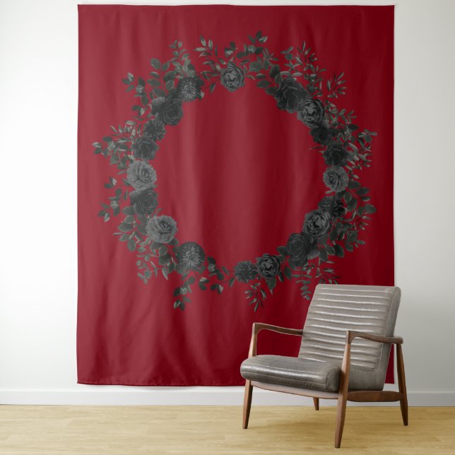 Red and Black Rose Wedding  Tapestry (In Situ)