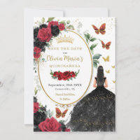 Red and Black Roses Floral Quinceañera