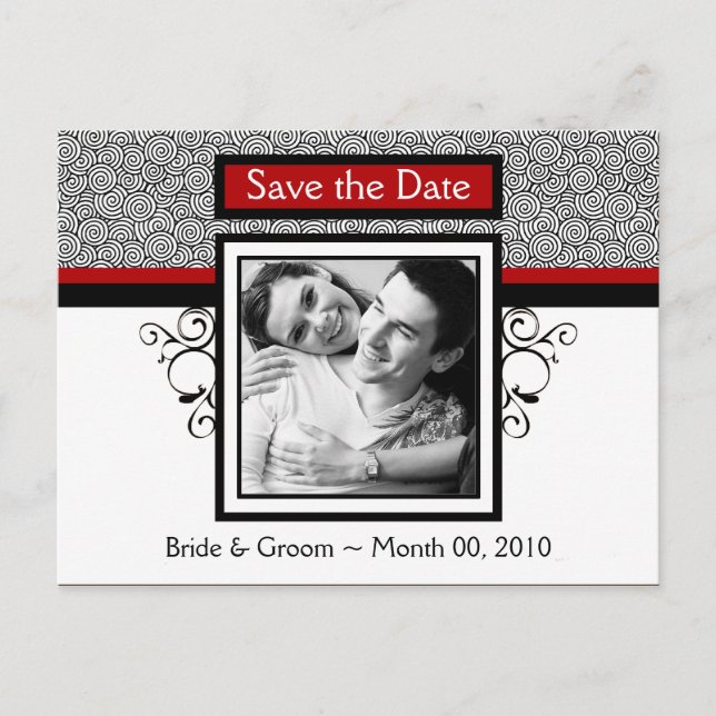 Red and Black Save the Date Photo Postcards (Front)