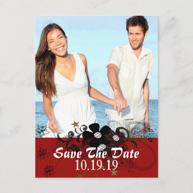 Red and Black Save the Date with YOUR Photo Announcement Postcard (Front)